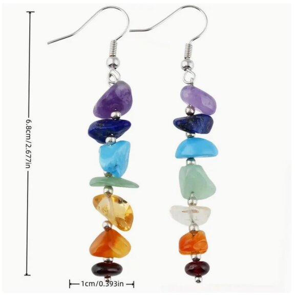 Seven Chakra Design Dangle Earrings NWT - Picture 2 of 6